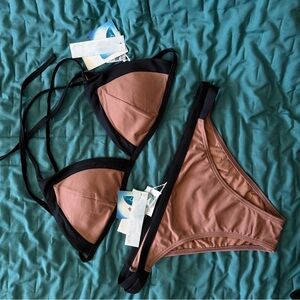 O’Neil Two-Piece Bikini Set in Dusty Rose with Black Trim - New with tags